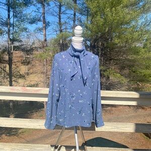 Pendleton Tie-Front Blue Floral Blouse